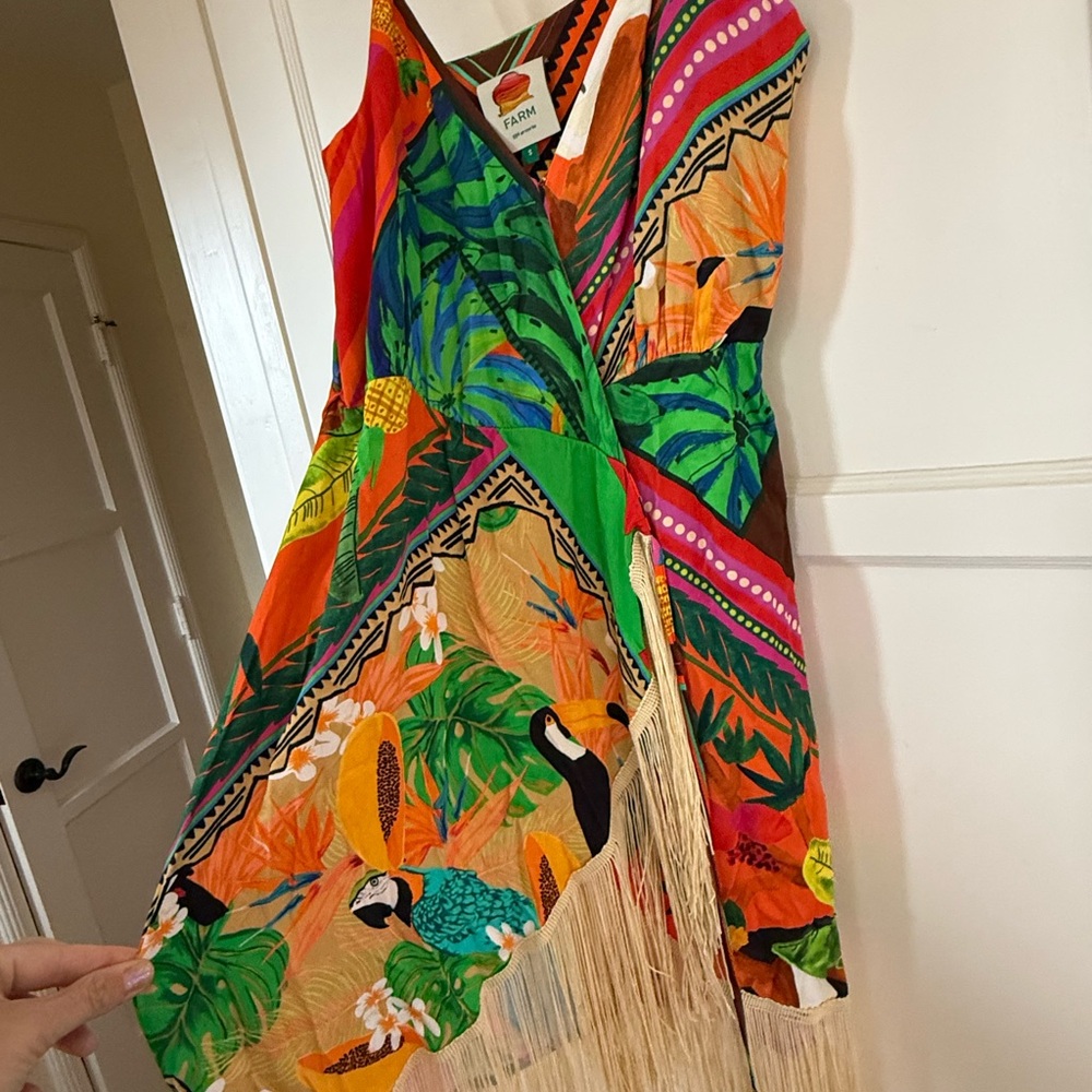 FARM Rio Multicolor Tropical Fringe Wrap Dress - Picture 7 of 8
